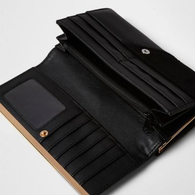 Black patent panel clip top foldover purse